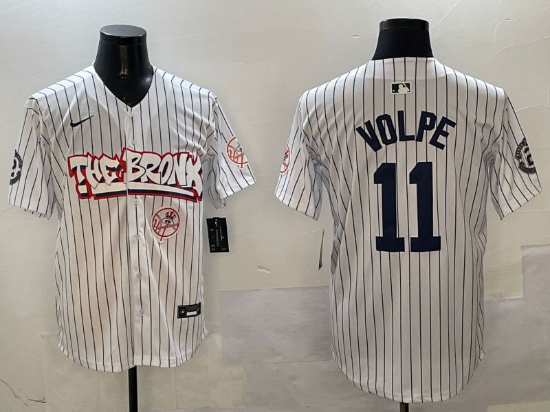 Men New York Yankees #11 Volpe White Stripe four generations Joint Name 2025 Nike MLB Jersey style 9->new york yankees->MLB Jersey